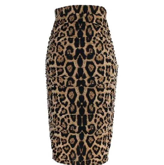 Women Polka Dot Print Drawstring Ruched Split Thigh Skirt - Picture 2 of 4